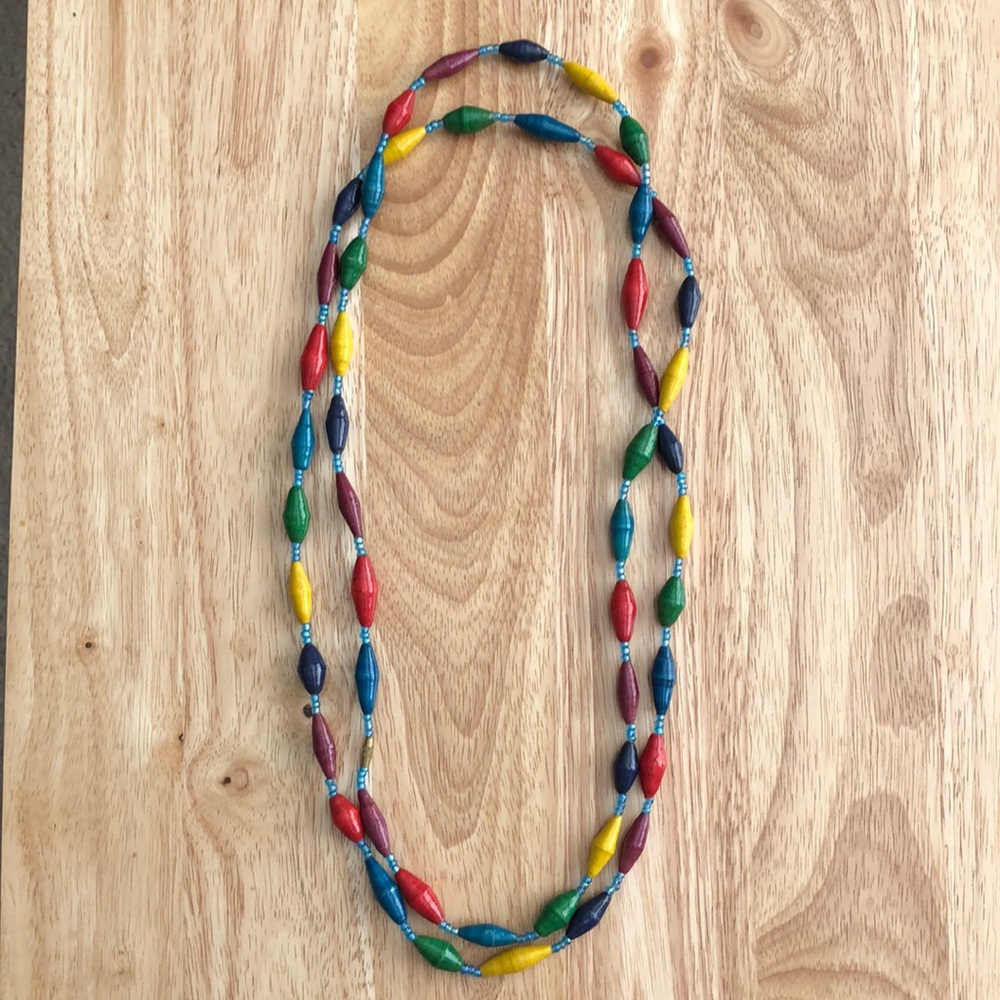 Vintage multicolored handmade paper bead necklace!